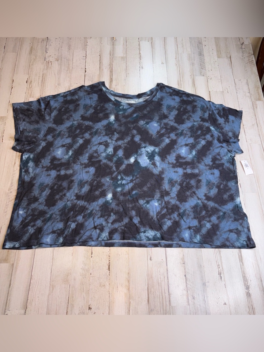 Old Navy Crop Tee Blue and Black Tie-Dye Short Sleeve Plus Size 4X NWT!